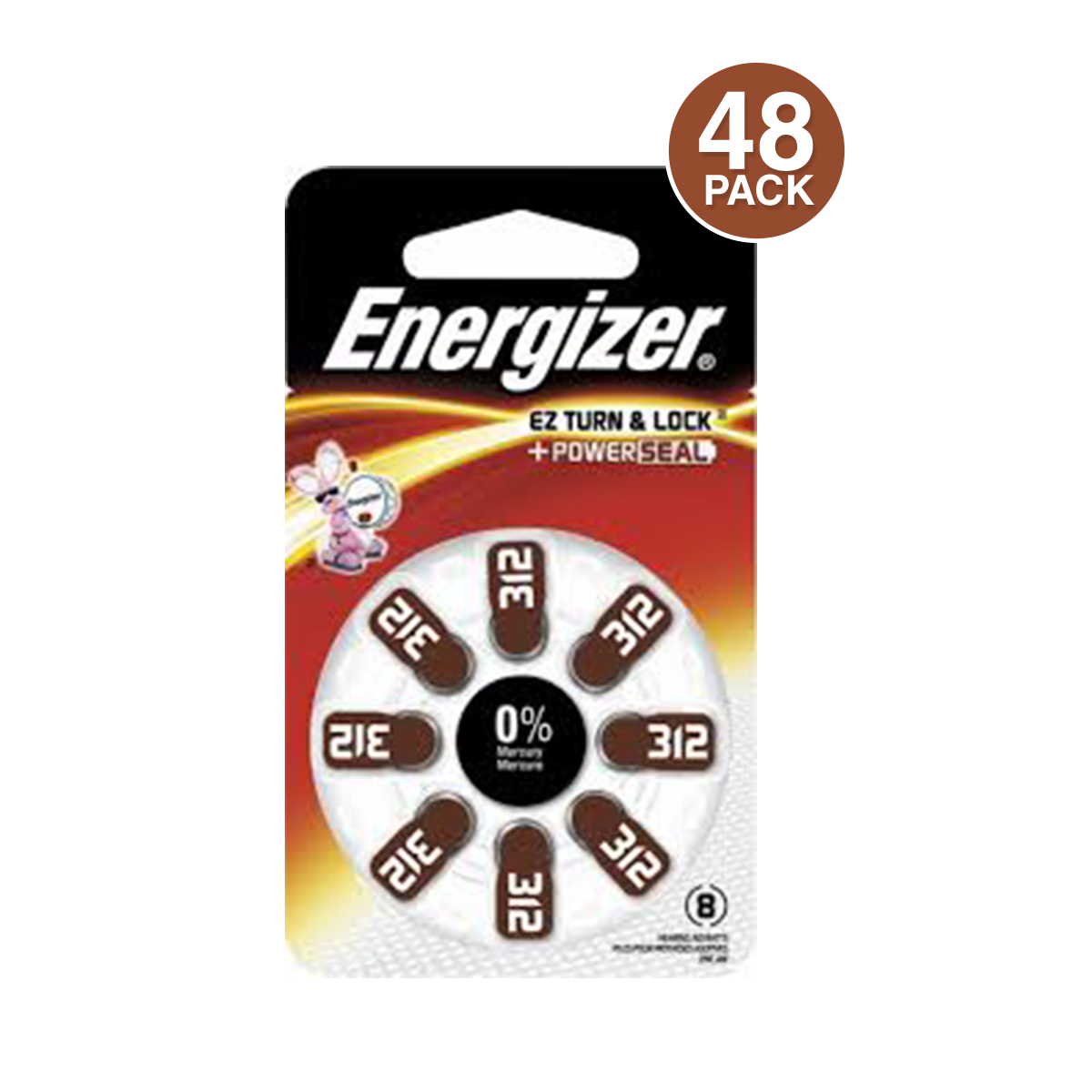 Energizer EZ Lock & Turn, Hearing Aid Batteries 312 Size (48 pcs) (No Mercury)