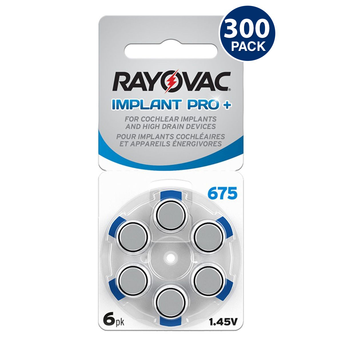 Rayovac Size 675 Cochlear Implant Pro+ Mercury Free Hearing Aid Battery (300 pcs)