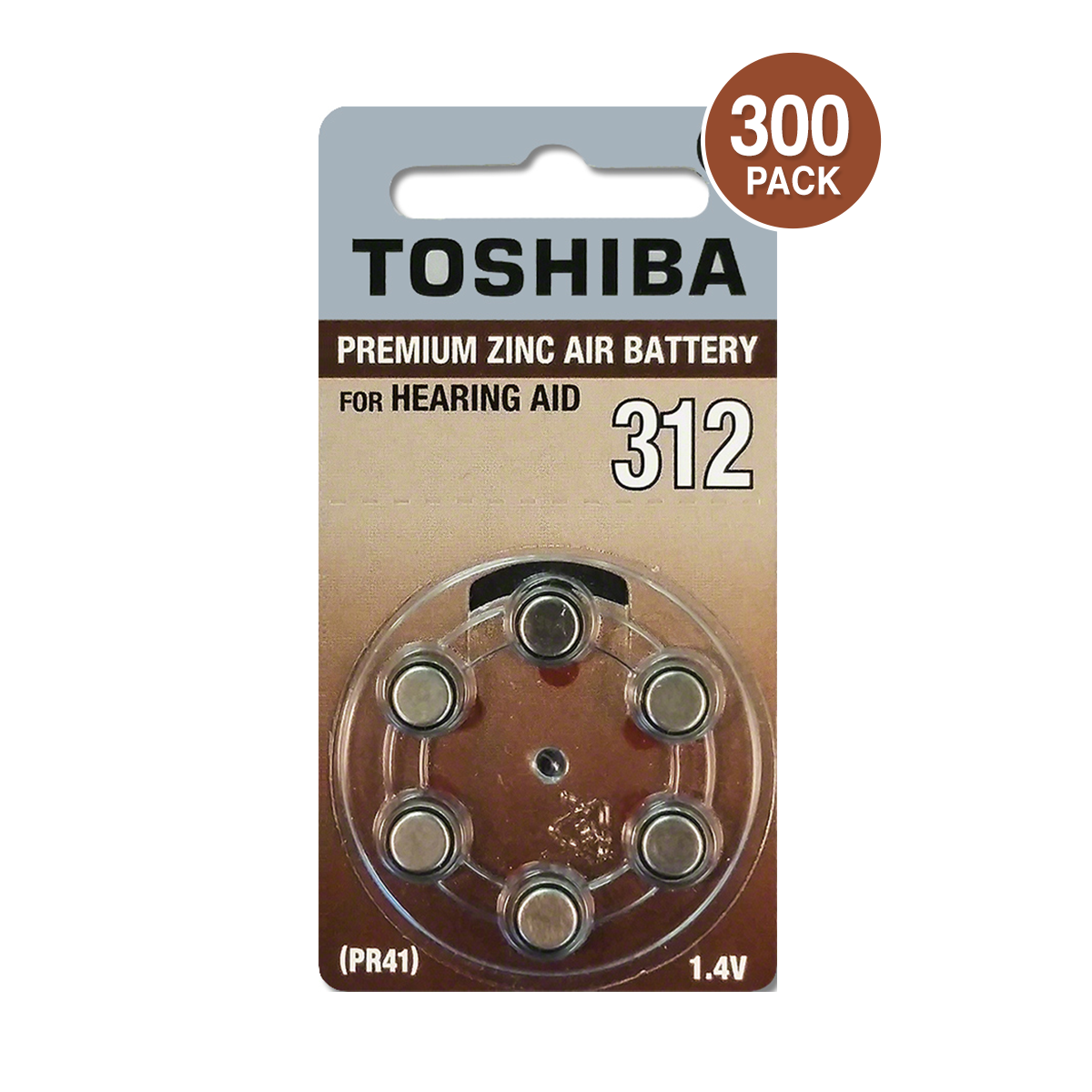 Toshiba Size 312 Hearing Aid Batteries PR41 (300 Batteries)