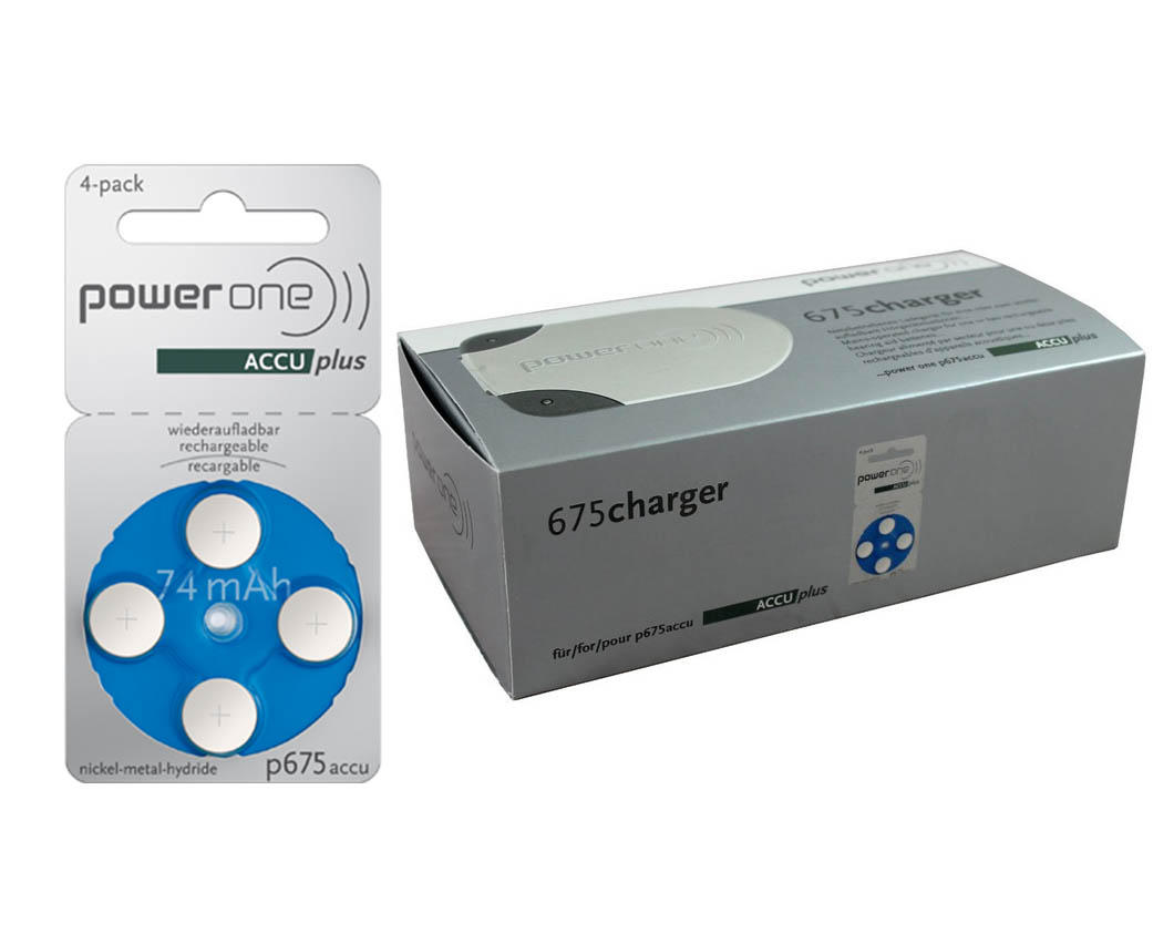 Power One ACCU Rechargeable Hearing Battery, Size P675 +
